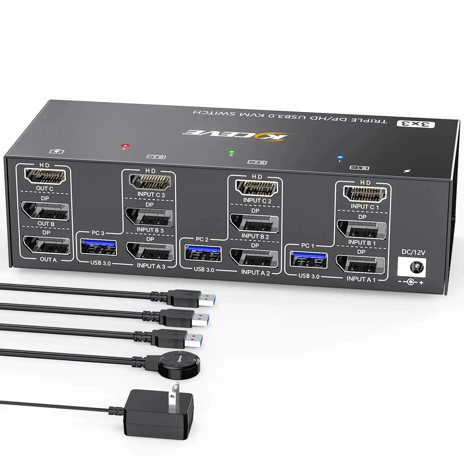 2024 KCEVE HDMI USB 3.0 KVM ġ, 3 , 3 ǻ, 8K @ 60Hz, 4 K @ 144Hz Ʈ  KVM, 4 USB 3.0 Ʈ